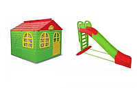 Детский набор Doloni домик XL и горка большая 243 см, красно зеленый