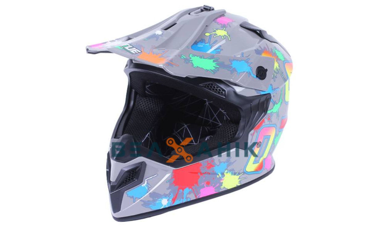 Шолом (кросовий) VIRTUE MD-911 сірий із кольоровою графікою [M], фото 1