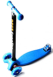 Дитячий триколісний самокат Scale Scooter Maxi до 60 кг + колеса, що світяться (Синій), фото 4