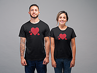 Парные футболки мужская и женская с принтом Сердца двоих для Влюблённых