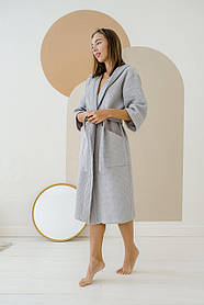Жіночий халат вафельний з капюшоном 100% бавовна сірий розмір S