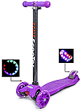 Дитячий триколісний самокат Scale Scooter Maxi до 60 кг + колеса, що світяться (Фіолетовий), фото 3