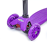 Дитячий триколісний самокат Scale Scooter Maxi до 60 кг + колеса, що світяться (Фіолетовий), фото 6