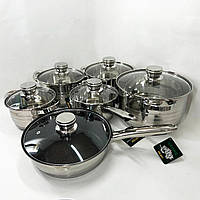 Набор посуды Rainberg RB-601 (12 предметов) из нержавеющей стали, кастрюли из нержавейки IR-682 для плиты
