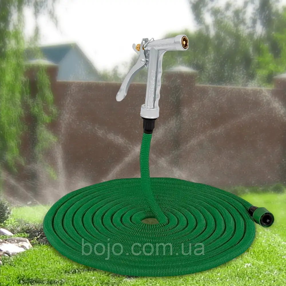 Шланг поливальний з металевим розпилювачем 15 м, Зелений