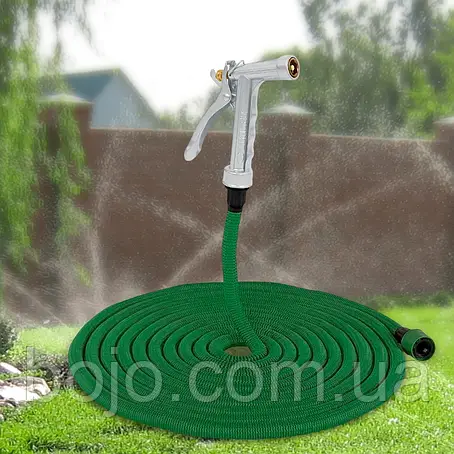 Шланг поливальний з металевим розпилювачем 15 м, Зелений, фото 1