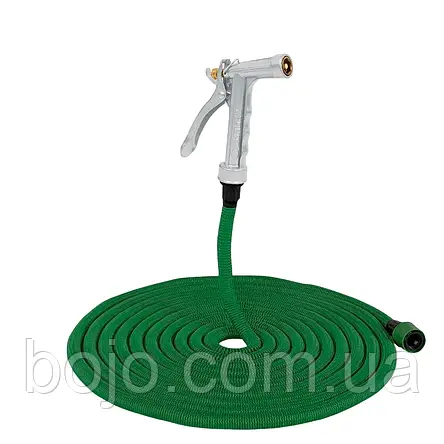 Шланг поливальний з металевим розпилювачем 15 м, Зелений, фото 2
