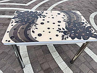 Обеденный стол не раскладной со стеклом 110/70 см Турция бежево коричневый
