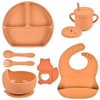 Набор детской посуды на присоске 2Life Y25 из 7 предметов Оранжевый (v-11346) GL, код: 8290563