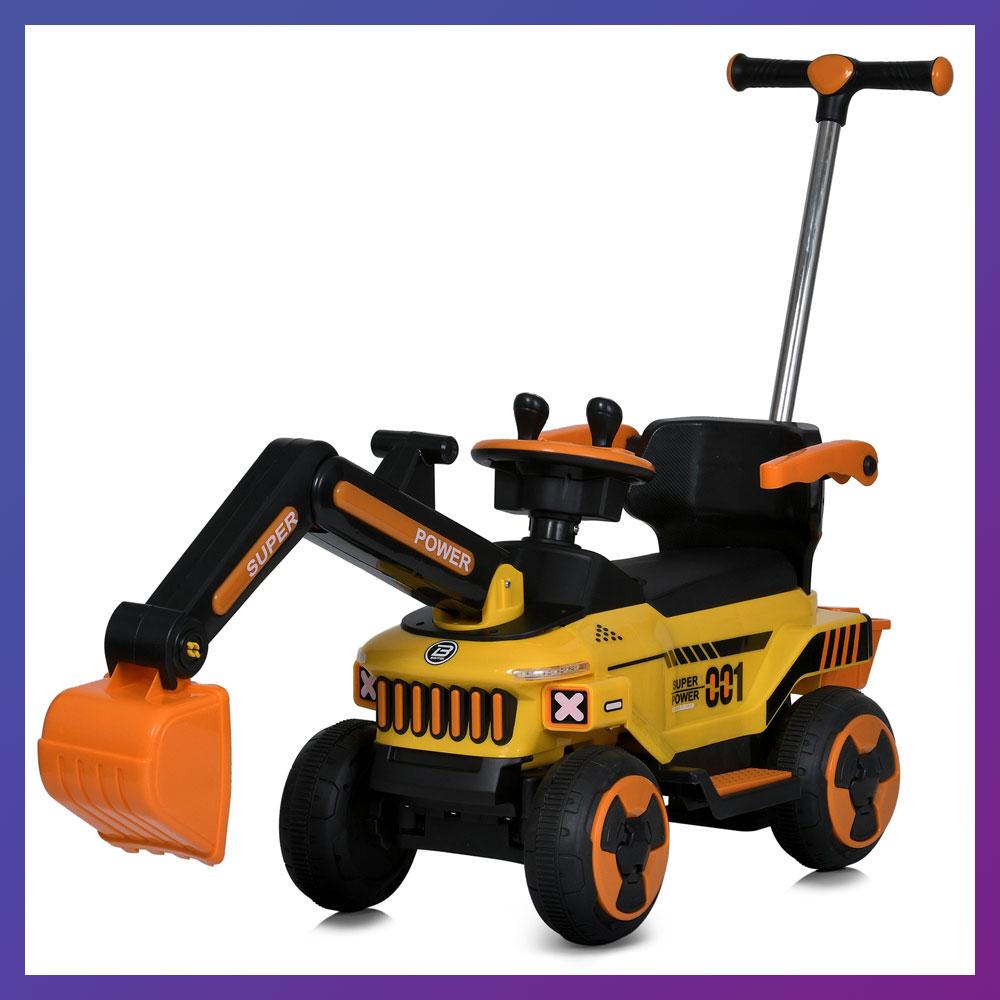 Електромобіль екскаватор каталка-толокар Bambi M 5783BLR з батьківською ручкою та пультом керування Жовтий, фото 1