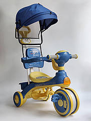 Велосипед дитячий триколісний із козирком і батьківською ручкою MBL Y004 Blue-Yellow