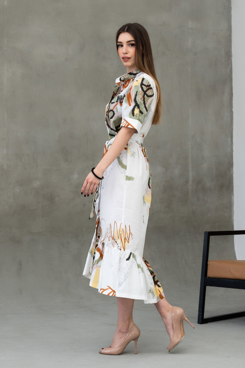 Романтична міді-сукня Лусія з воланом 100% італійська бавовна 42-56 розміри різні кольори білий принт