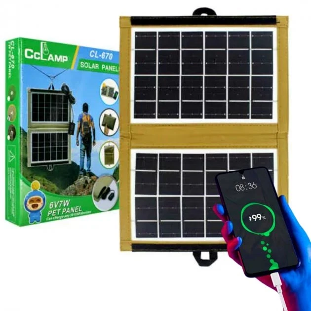 Сонячна панель CcLamp CL-670 — 6 В, 7 Вт, USB-A до 1.2 А
