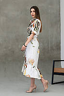 Романтична міді-сукня Лусія з воланом 100% італійська бавовна 42-56 розміри різні кольори білий принт 44