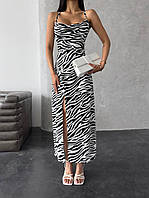 Софтовое женское платье миди с открытой спинкой принт зебра