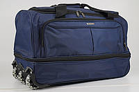 Дорожная сумка на колесах с выдвижной ручкой синяя с расширением