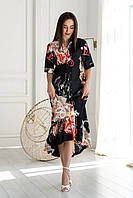 Романтична міді-сукня Лусія з воланом 100% італійська бавовна 42-56 розміри різні кольори чорний принт 44