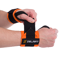 Бинты кистевые для жима STRENGTH WRIST WRAPS Zelart 2шт размер 7,5x30см черный-оранжевый