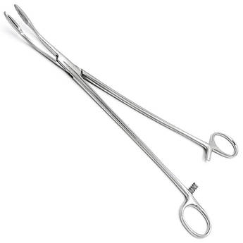 Корнцанг зігнутий, 260 мм Майєра (Gross-Maier), з кремальєрою