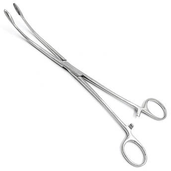 Корнцанг дитячий зігнутий, 230 мм Майєра (Gross-Maier), з кремальєрою