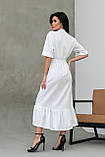 Лляне міді-плаття Лусія з воланом вільного крою з поясом 42-56 розміри різні кольори біле, фото 2