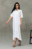 Лляне міді-плаття Лусія з воланом вільного крою з поясом 42-56 розміри різні кольори біле, фото 3