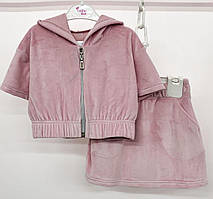 Костюм літній для дівчинки, джемпер з коротким рукавом + юбка, тканина велюр, від 98-104 до 140-146 см
