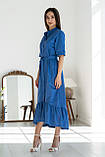 Лляне міді-плаття Лусія з воланом вільного крою з поясом 42-56 розміри різні кольори синє, фото 8