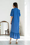 Лляне міді-плаття Лусія з воланом вільного крою з поясом 42-56 розміри різні кольори синє, фото 2