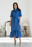 Лляне міді-плаття Лусія з воланом вільного крою з поясом 42-56 розміри різні кольори синє, фото 9