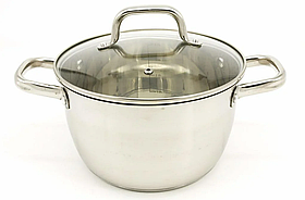 Каструля Helios 3,7л з нержавіючої сталі з капсульним дном 20 см із кришкою скло 2191-A