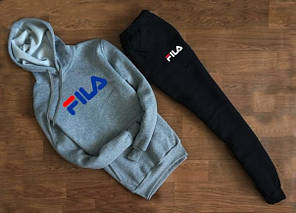 Спортивний костюм Fila сірий світшот з капюшоном синє лого "" В стилі Fila ""