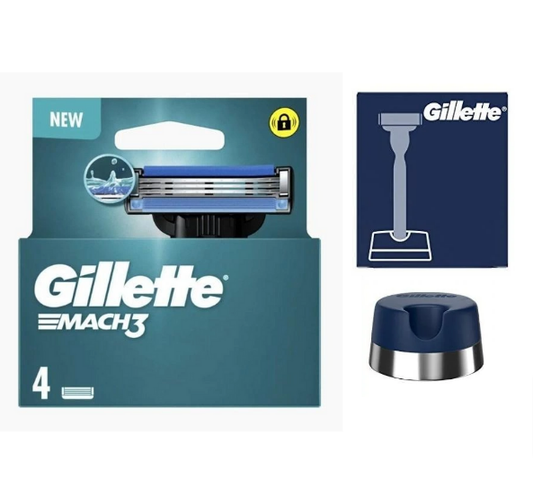Змінні касети Gillette Mach3 Original (4 шт) + оригінальний тримач Mach 3