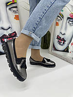 Мокасины женские ArasShoes 304-platin-siyah кожаные с резинками на подьеме 37