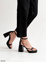 Premium! Женские кожаные черные босоножки на каблуке Летние Натуральная кожа Лето