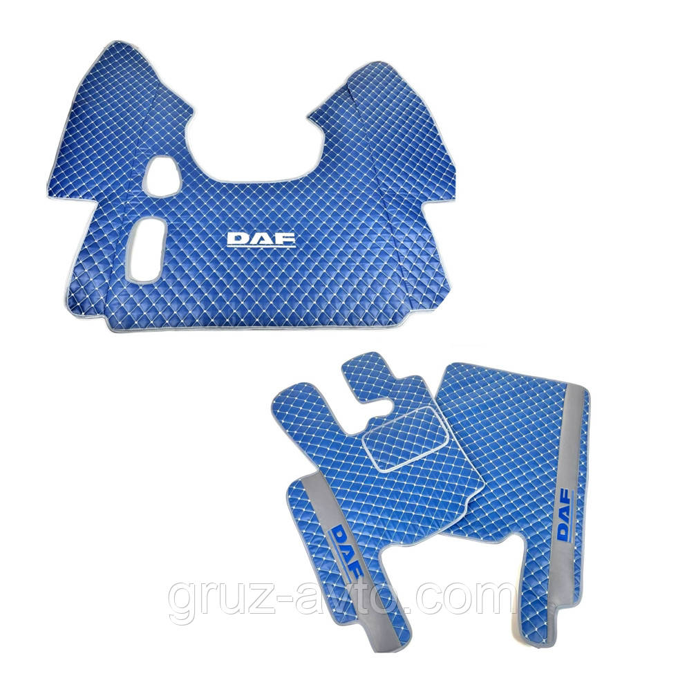 Килимки в салон вантажного автомобіля ДАФ DAF XF evro-2 (2002 рік випуску, екошкіра 3D КПП механіка) синій