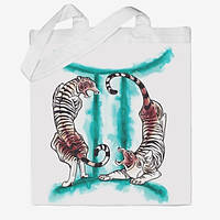 Эко-сумка шоппер с принтом Тигры-близнецы Арбуз Бежевый