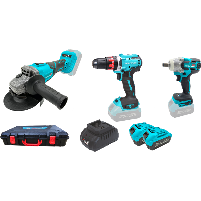 Набір акумуляторних інструментів Grand № 3 (МШУ-20BL/PRO+Grand ДА-20/13UBL+Grand АГ-500UBL), фото 1