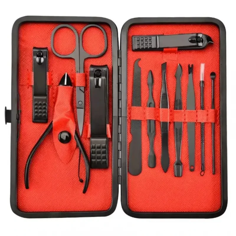 🖤Професійний манікюрний набір, 12 предметів для манікюру та педикюру з нержавіючої сталі, кейс Чорний, фото 1