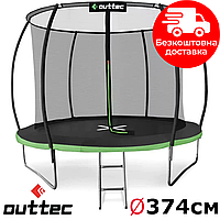 Батут Outtec Premium 12ft (374см) черно-зеленый с внутренней сеткой для детей и взрослых