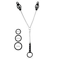 Зажимы для сосков Art of Sex - Nipple clamps for Men Black clover с эрекционными кольцами