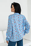 Штапельна блуза Флорет вільного крою з квітковим принтом 42-56 розміри різні блакитний принт, фото 8