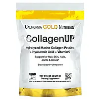 Морской коллаген с гиалуроновой кислотой и витаминои Ц California Gold Nutrition Collagen UP 206 грам