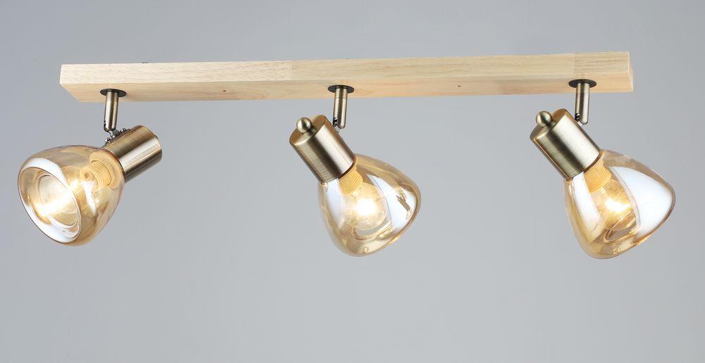 Потолочная деревянная люстра на три поворотных плафона L650*W100*H170 E14