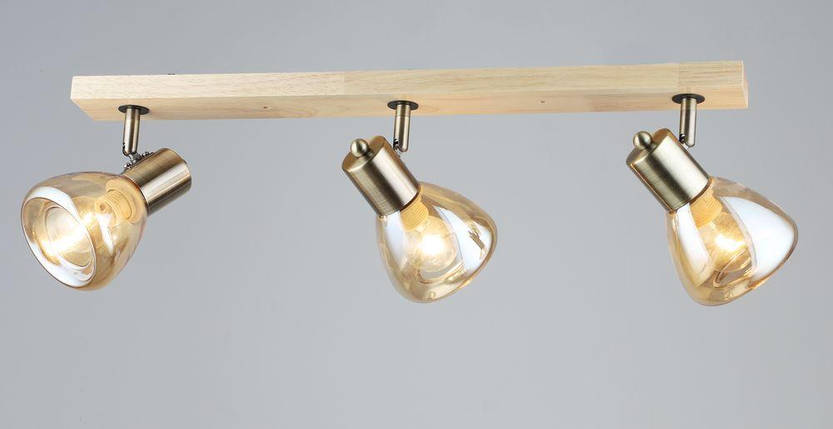 Потолочная деревянная люстра на три поворотных плафона L650*W100*H170 E14, фото 1