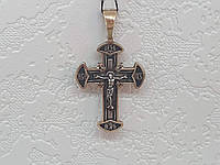 Серебряный крест Распятие Христа с позолотой. 3433-ЗЧ