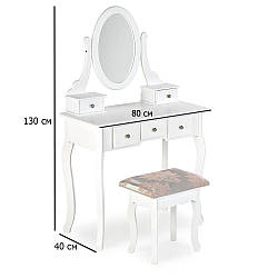 Білий туалетний столик із дзеркалом та табуретом Sara 80х40 см у спальню