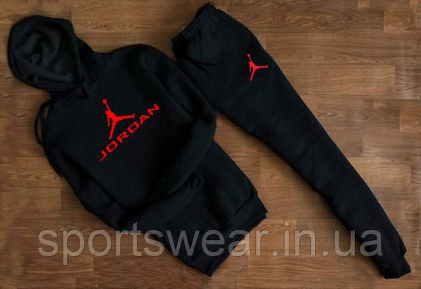 Чоловічий чорний спортивний костюм Jordan з капюшоном (червоне лого ) "" В стилі Jordan ""