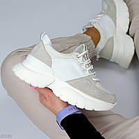 Белые серые миксовые женские кроссовки на утолщенной подошве топовая модель
