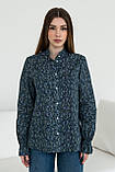 Блуза вільного крою Флорет з французької віскози з квітковим принтом 42-56 розміри різні синій принт, фото 2